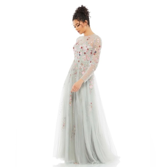 Mac Duggal 11241 NWT EMBROIDERED ILLUSION HIGH NECK LONG SLEEVE A LINE - Picture 2 of 11